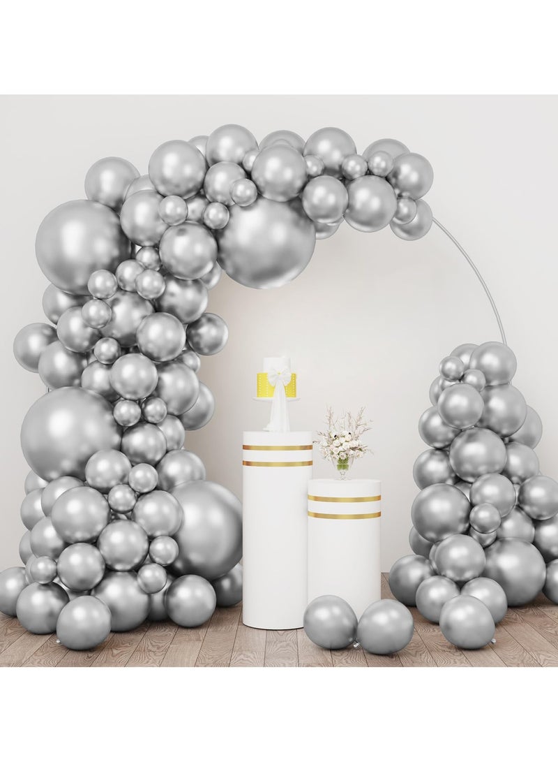 154pcs Silver Balloons Different Sizes 18 12 10 5 Inches for Garland Arch, Chrome Metallic Silver Balloons for Birthday Baby Shower Graduation Wedding Anniversary Party Decorations - Image 1
