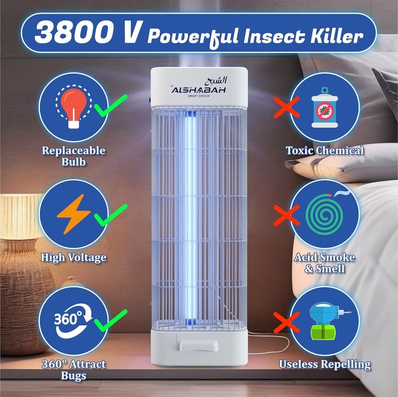 Alshabah Original Mosquito Killer, 3800V Smart Killer Mosquito Lamp with UV Light, High Powered Bug Zapper for Indoor, Kitchen, Patio, Backyard, White - Image 4