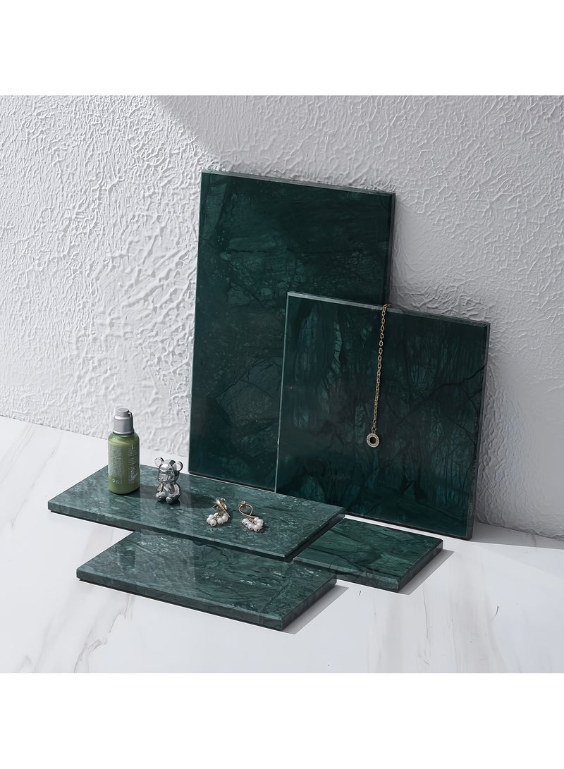 FUKE Natural Marble Tray Bathroom Green Marble Rectangular Vanity Tray Trays Stone Tray for Jewelry,Cosmetics,Candles,Lotion,Perfume - Image 1
