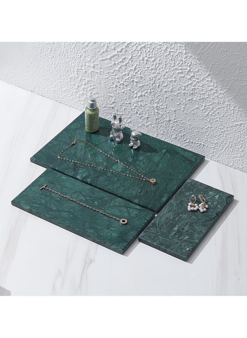 FUKE Natural Marble Tray Bathroom Green Marble Rectangular Vanity Tray Trays Stone Tray for Jewelry,Cosmetics,Candles,Lotion,Perfume - Image 2