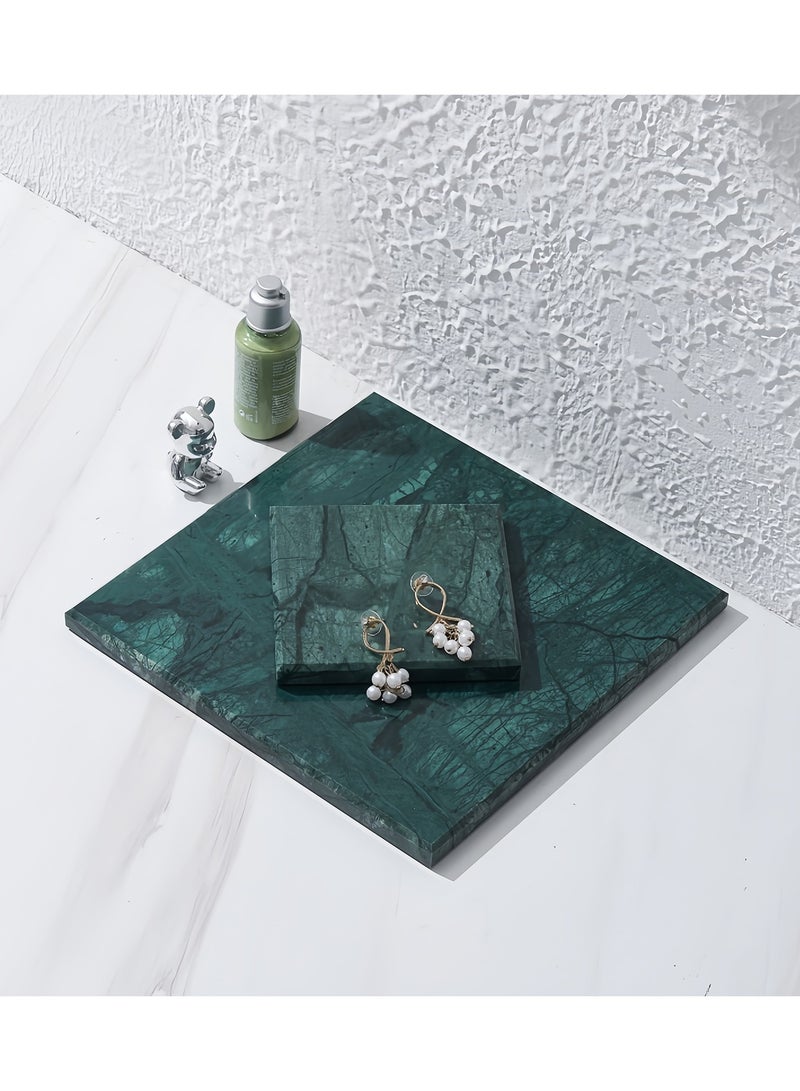 FUKE Natural Marble Tray Bathroom Green Marble Rectangular Vanity Tray Trays Stone Tray for Jewelry,Cosmetics,Candles,Lotion,Perfume - Image 4