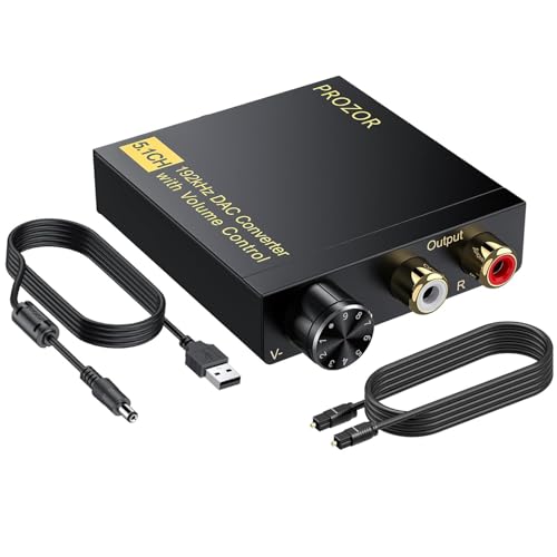 PROZOR DAC Converter 192Khz Digital to Analog Audio Decoder with Volume Control Support 5.1CH DTS Dolly-AC3 Coaxial SPDIF Toslink Optical to RCA Adapter for HDTV Blu-ray DVD PS3 Home Cinema System - Image 1