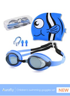 Aurafly Children's Swimming Goggles Set, With Cartoon Swimming Cap, Nose Clip And Ear Plugs, Waterproof And Anti-fog, Professional Swimming Goggles, Clear Underwater Vision, Suitable For Children Aged 3-15  - Image 1