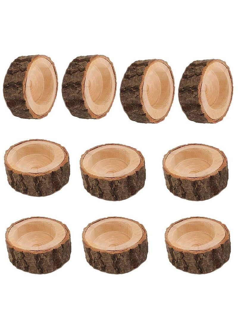 Wooden Tea Light Candle Holders, Rustic Wood Candle Holder Set for Wedding Centerpieces for Table, Party Home Decoration 10 PCS - Image 1