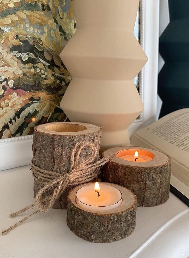 Wooden Tea Light Candle Holders, Rustic Wood Candle Holder Set for Wedding Centerpieces for Table, Party Home Decoration 10 PCS - Image 2