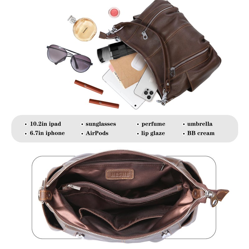HESHE Genuine Leather Purses for Women Shoulder Hobo Bag Crossbody Satchel Handbags Designer Ladies Totes Purse - Image 5