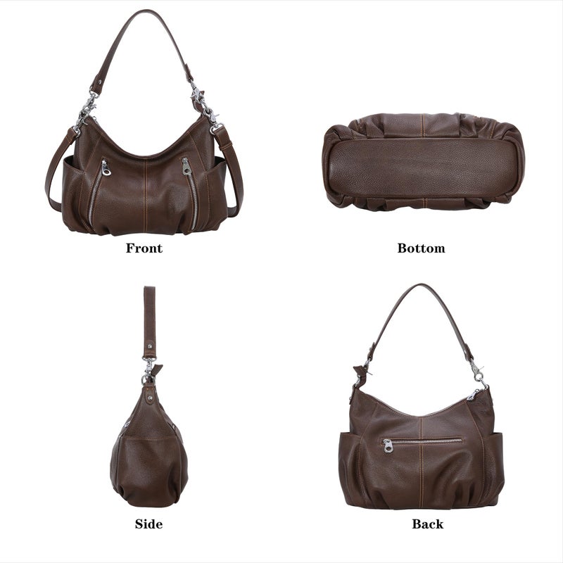 HESHE Genuine Leather Purses for Women Shoulder Hobo Bag Crossbody Satchel Handbags Designer Ladies Totes Purse - Image 4
