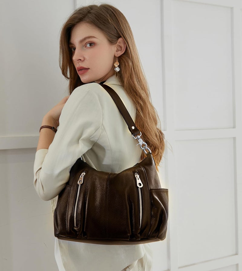 HESHE Genuine Leather Purses for Women Shoulder Hobo Bag Crossbody Satchel Handbags Designer Ladies Totes Purse - Image 2