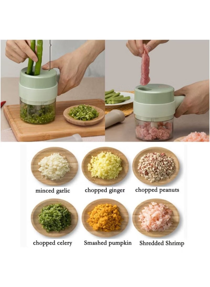 Raxoom 4 in 1 Handheld Electric Vegetable Cutter Set, Mini Hand-held Wireless Electric Garlic Mud Masher Chopper, Mixer Auxiliary Food Slicer Dicer for Garlic Pepper Chili Onion - Image 4