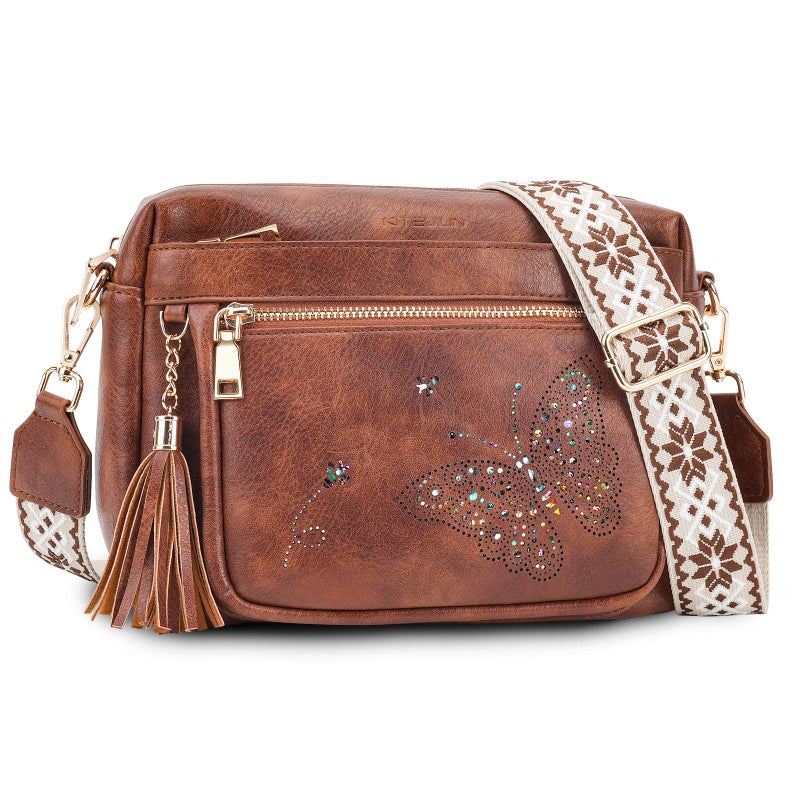 KITEVIUN Crossbody Bags for Women Trendy Leather Crossbody Purse Shoulder Handbags Butterfly Design - Image 1