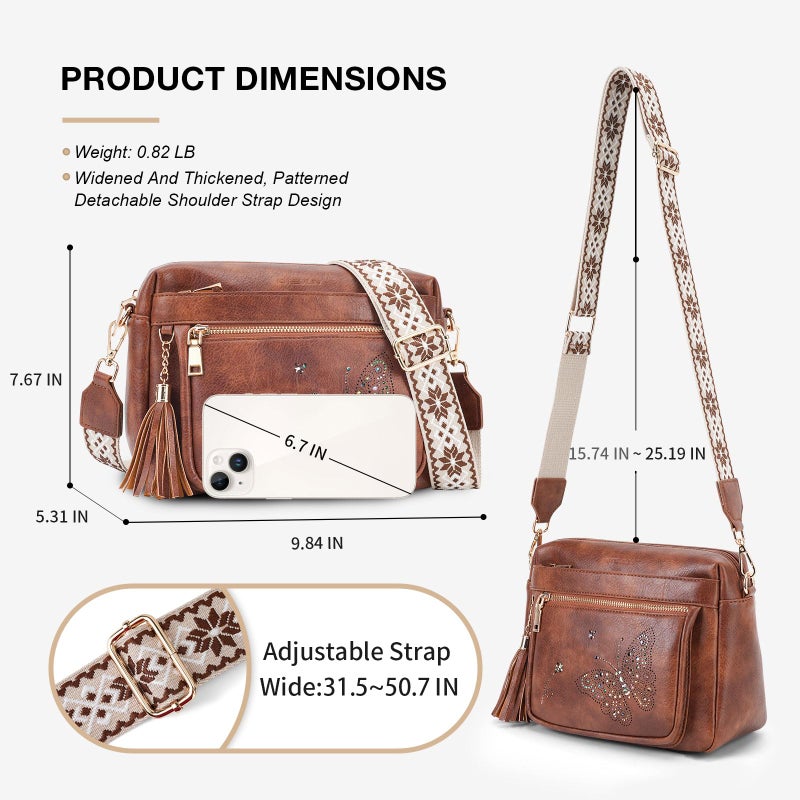 KITEVIUN Crossbody Bags for Women Trendy Leather Crossbody Purse Shoulder Handbags Butterfly Design - Image 5