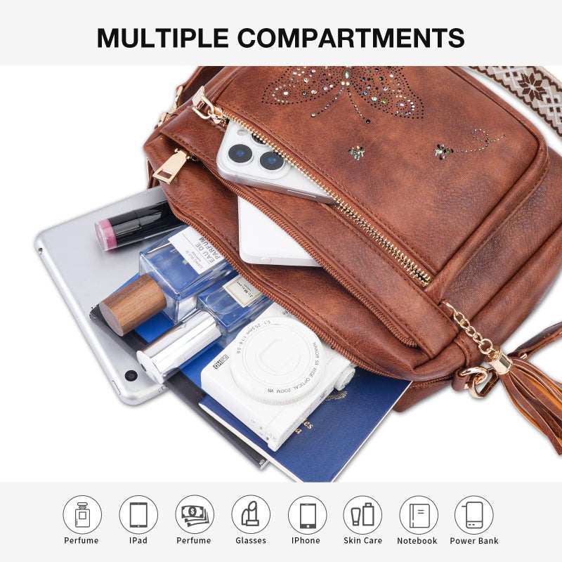 KITEVIUN Crossbody Bags for Women Trendy Leather Crossbody Purse Shoulder Handbags Butterfly Design - Image 3