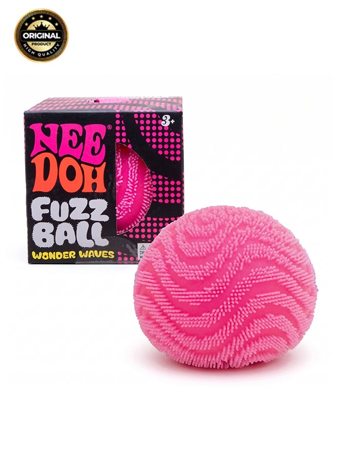 Schylling NeeDoh Fuzz Ball pink - Sensory Toy with a Velvet Texture and Soft Cloud Squish - Wavy Pattern You Can See and Feel - Ages 3 and Up -  One Per Pack (Wonder Waves) - Image 1