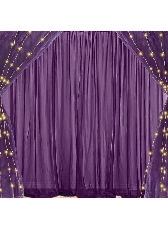 1iAM 5 قطع من مصابيح الشبكة المزخرفة باللون الأرجواني، 4 قطع كبيرة مخيطة بشريط من النايلون قابلة لإعادة الاستخدام وناعمة وخالية من التجاعيد، 85 × 5 أقدام لكل ستائر خلفية شبكية، قطعة واحدة بطول 11 مترًا من مصابيح الأرز للحفلات