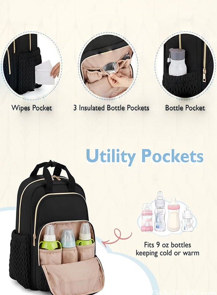 0TO1 TECH Diaper Bag Backpack, Baby Bag with Changing Station & Toy Bar, Baby Girl Boy Diaper Bag for Dad Mom Travel, Large Capacity, USB Port, Black - Image 3