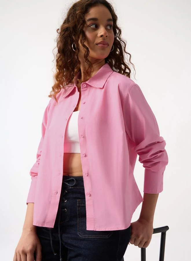 The Souled Store Pink Regular Fit Button-Up Shirt