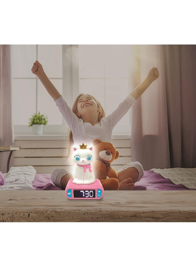 Lexibook Kitten Digital Nightlight Alarm Clock for Kids Bedroom, Cute Cat Themed Alarm Clock with LCD Backlit Display, Soft Luminous Night Light, Snooze Function, Built-in Alarm Sounds, White and Pink Children's Table Clock for Boys and Girls, Educational Time Learning Clock - Image 4