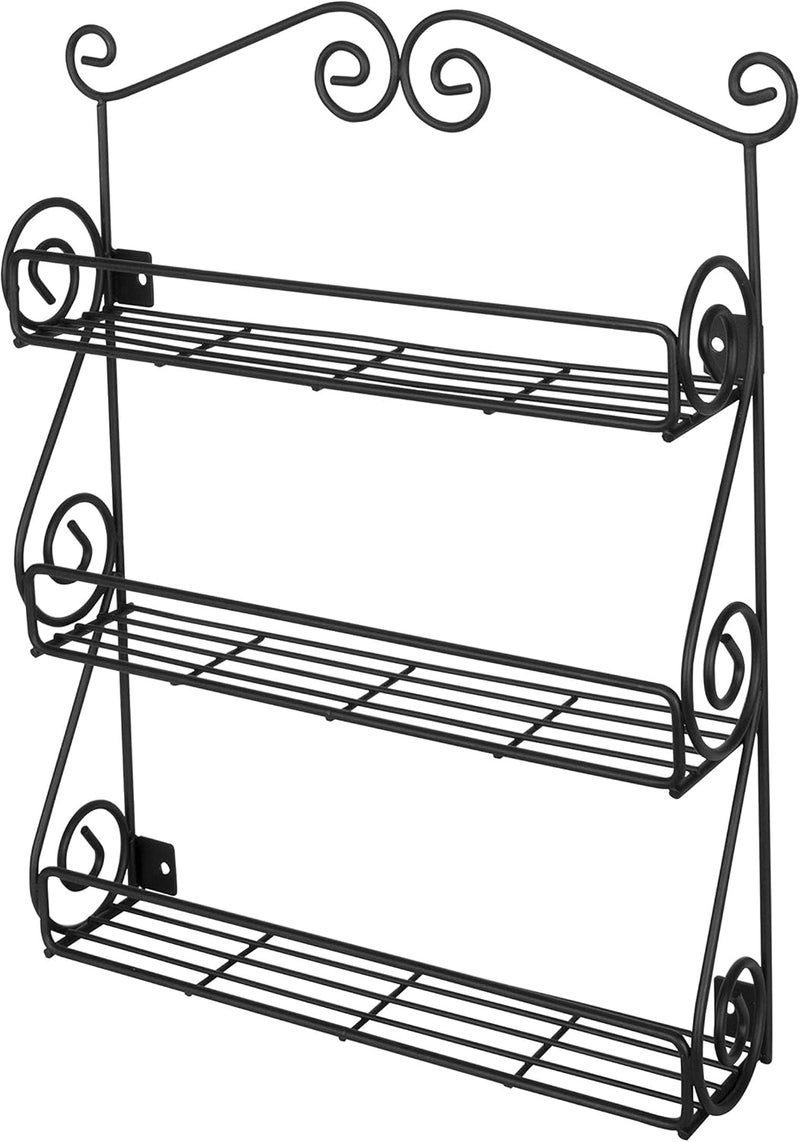Spectrum Diversified Scroll Spice Wall Mount Rack in Black - 3-Tier Kitchen Organizer - Image 1