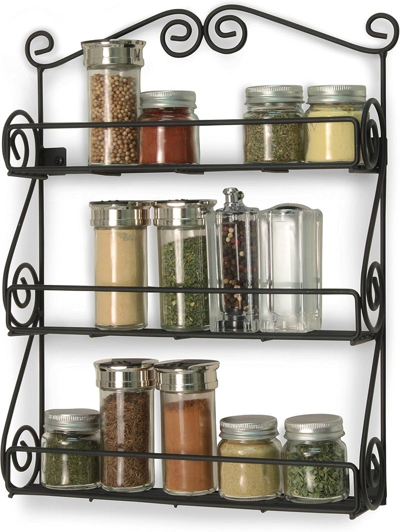 Spectrum Diversified Scroll Spice Wall Mount Rack in Black - 3-Tier Kitchen Organizer - Image 4