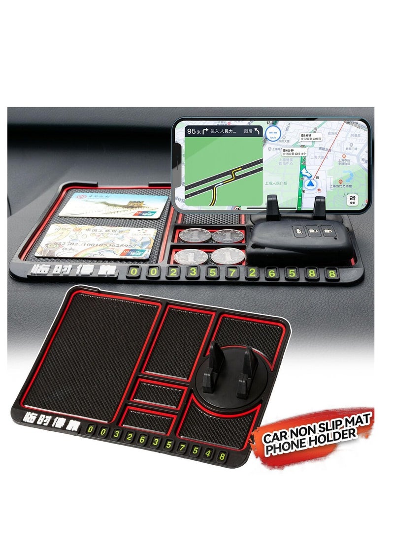 Plan A - 6 in 1 Multifunctional Car Dashboard Mat, Anti-Slip Car Phone Holder, Stable Phone Pad, Owner's Phone Number Place, Prevent Items Slipping on the Dashboard, Suitable for All Phones and Vehicles - Image 1