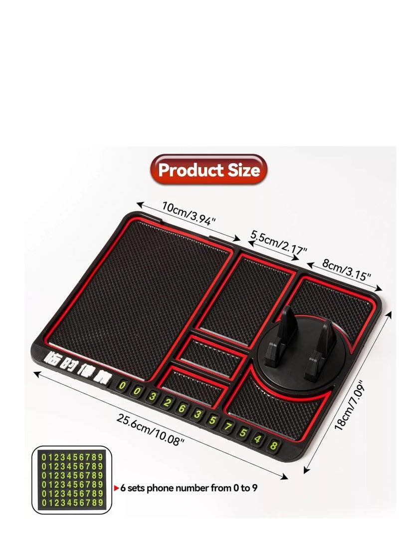 Plan A - 6 in 1 Multifunctional Car Dashboard Mat, Anti-Slip Car Phone Holder, Stable Phone Pad, Owner's Phone Number Place, Prevent Items Slipping on the Dashboard, Suitable for All Phones and Vehicles - Image 1