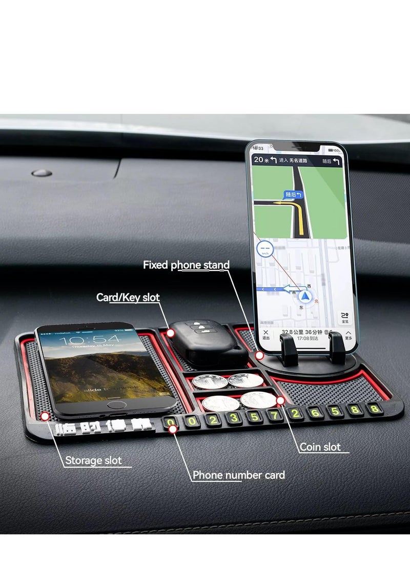 Plan A - 6 in 1 Multifunctional Car Dashboard Mat, Anti-Slip Car Phone Holder, Stable Phone Pad, Owner's Phone Number Place, Prevent Items Slipping on the Dashboard, Suitable for All Phones and Vehicles - Image 1