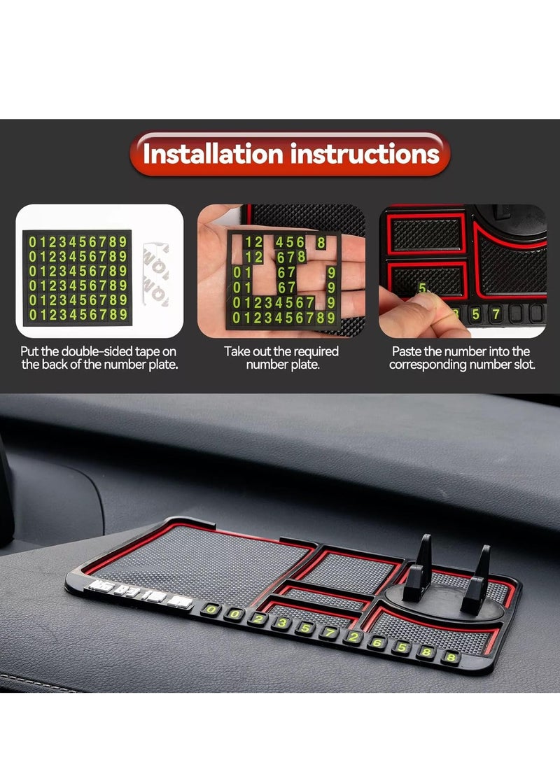 Plan A - 6 in 1 Multifunctional Car Dashboard Mat, Anti-Slip Car Phone Holder, Stable Phone Pad, Owner's Phone Number Place, Prevent Items Slipping on the Dashboard, Suitable for All Phones and Vehicles - Image 1