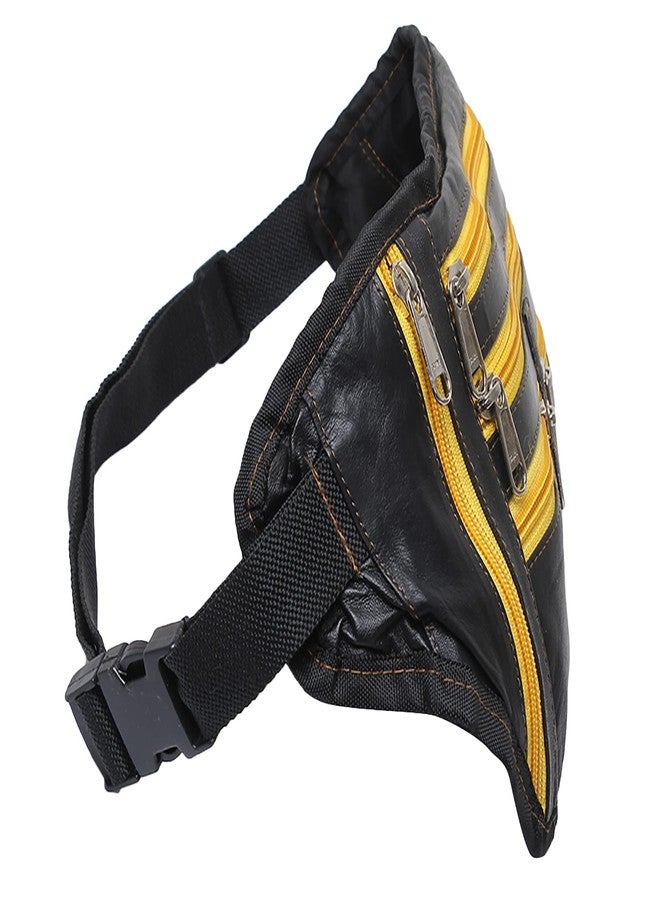 K London Leather Men Women Flat Waist Bag Fanny Bag Travel Document Holder (2914_YLW_zps) - Image 4