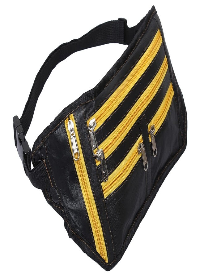 K London Leather Men Women Flat Waist Bag Fanny Bag Travel Document Holder (2914_YLW_zps) - Image 1