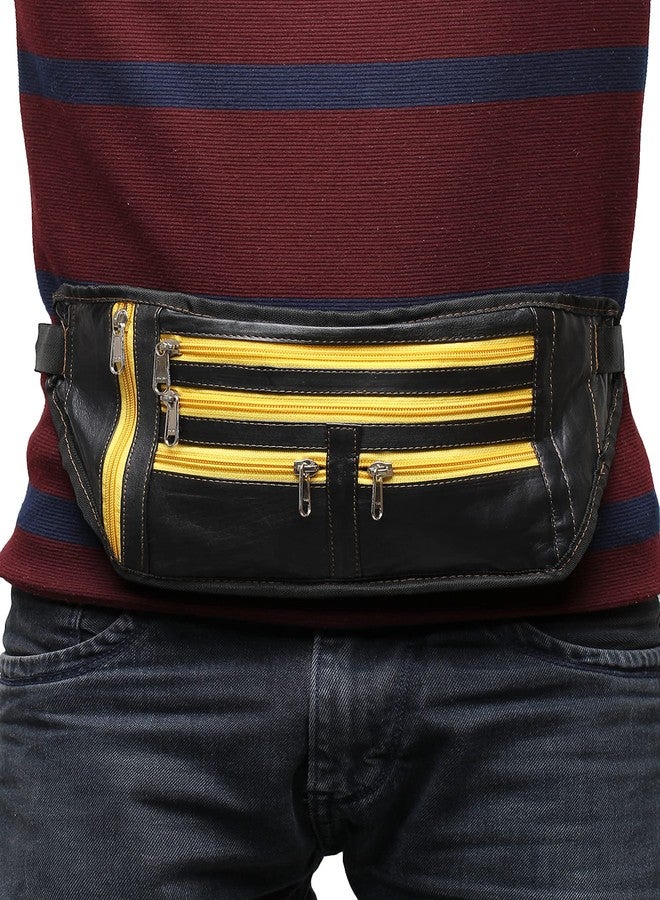 K London Leather Men Women Flat Waist Bag Fanny Bag Travel Document Holder (2914_YLW_zps) - Image 5