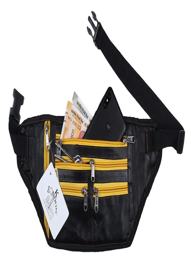 K London Leather Men Women Flat Waist Bag Fanny Bag Travel Document Holder (2914_YLW_zps) - Image 2