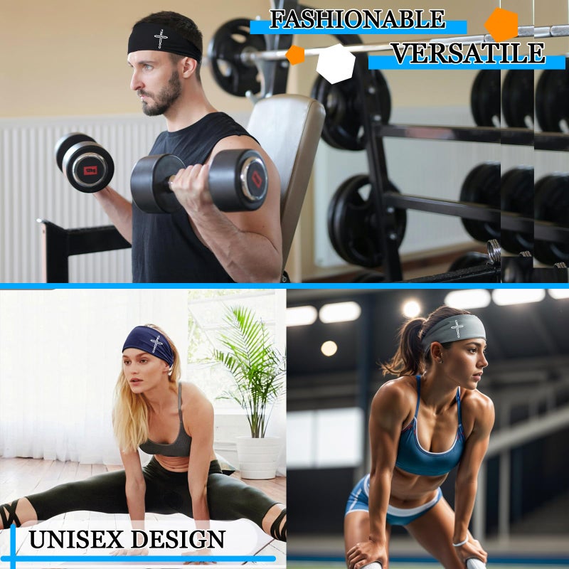 FACITE Headbands for Men Women 3pcs Sweat Bands Headbands Men Sweatbands Christian Cross Sports Headband Mens Head Band Running Workout Headband for Mens Cooling Women Hairband Tennis Football Gift - Image 5