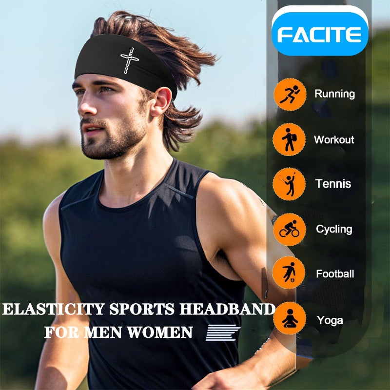 FACITE Headbands for Men Women 3pcs Sweat Bands Headbands Men Sweatbands Christian Cross Sports Headband Mens Head Band Running Workout Headband for Mens Cooling Women Hairband Tennis Football Gift - Image 2