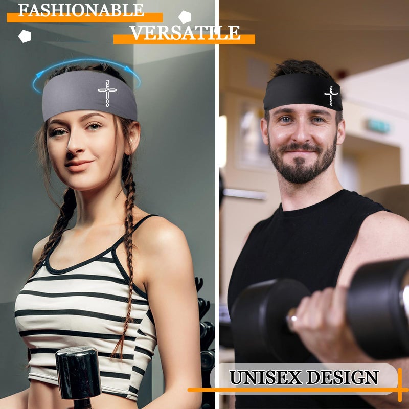 FACITE Headbands for Men Women 3pcs Sweat Bands Headbands Men Sweatbands Christian Cross Sports Headband Mens Head Band Running Workout Headband for Mens Cooling Women Hairband Tennis Football Gift - Image 4