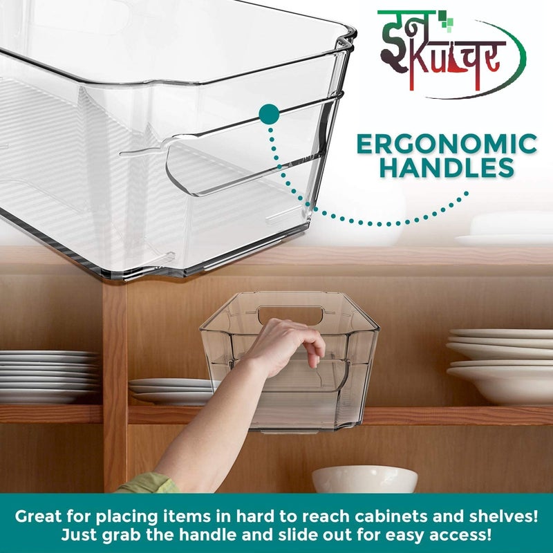INKULTURE Stackable Acrylic Fridge Organizer Sturdy Pantry And Refrigerator Storage Bins Organiser with Handles Pack of 02 Large - Image 4