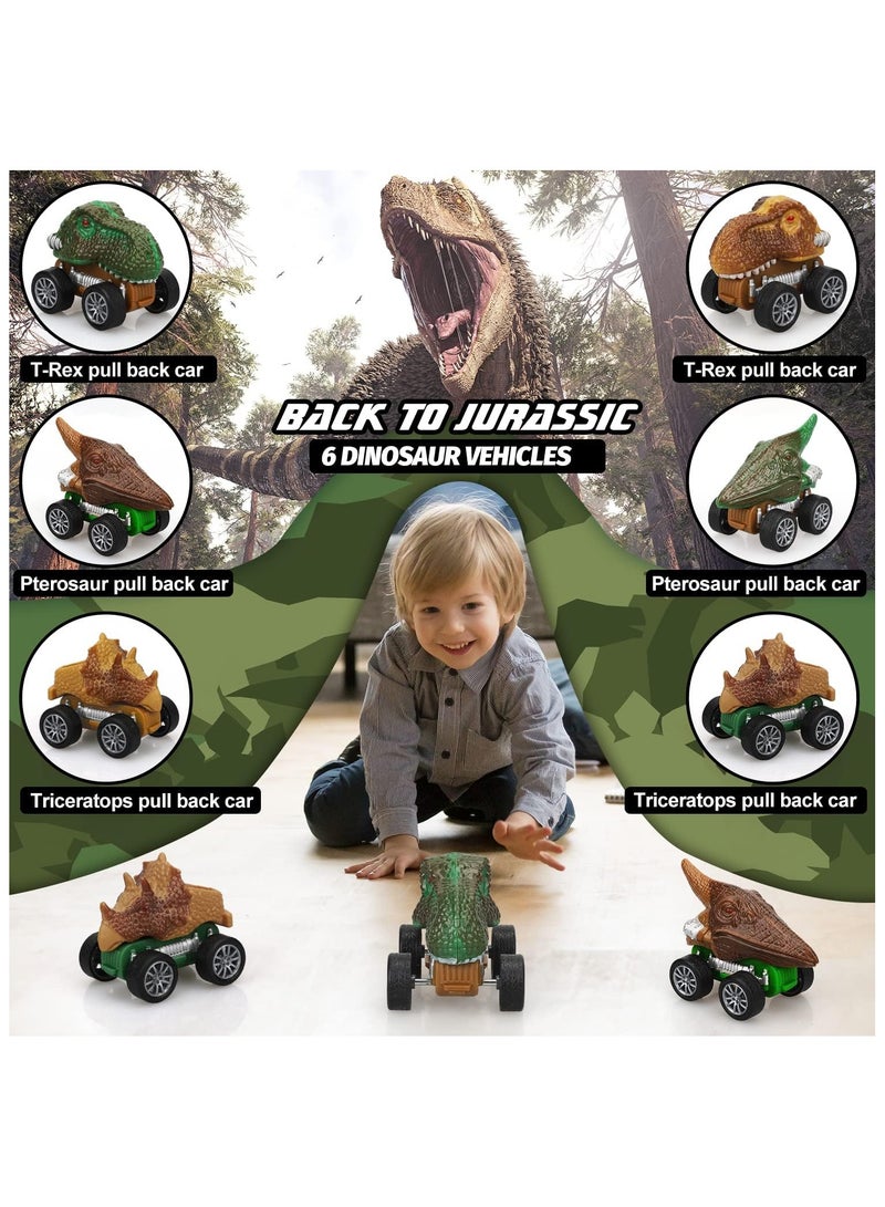 YelaJoy Dinosaur Toys for Kids 3-5 5-7, 21 Pack Dinosaur Truck with 6 Pull Back Dinosaur Cars and Dinosaur Figure, Toddler Toys for Boys and Girls, Dinosaur Transport Carrier Truck for Kids - Image 4