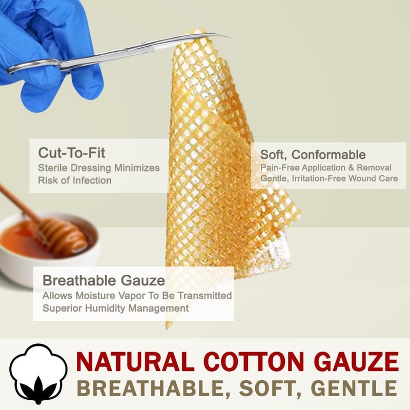 EVERLIT CARE Manuka Honey Dressing  Sterile NonAdhesive Pads with Unadulterated MedicalGrade Honey  Advanced Healing for Burn Chronic Wound Donor Sites Pressure  Diabetic Ulcer 4 Gauze - Image 3