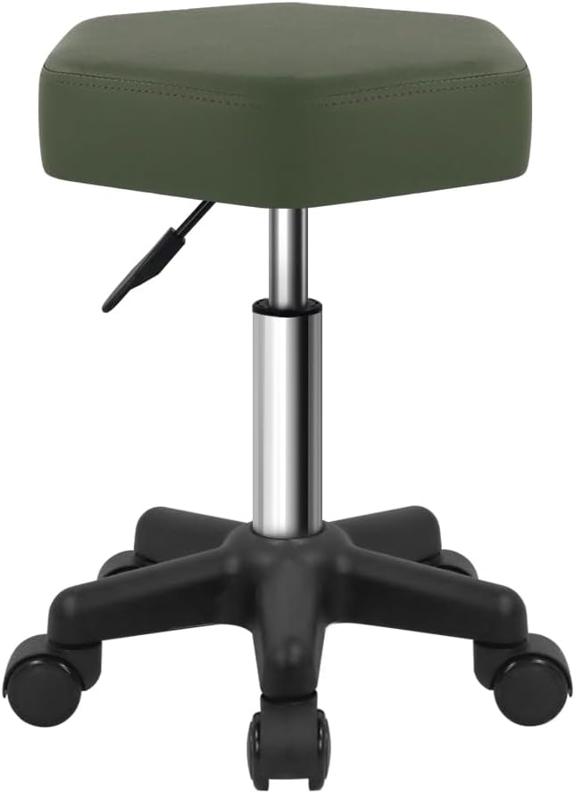 FURWOO Hexagon Rolling Stool Height Adjustable Stool with Wheels for Spa Salon Massage Green