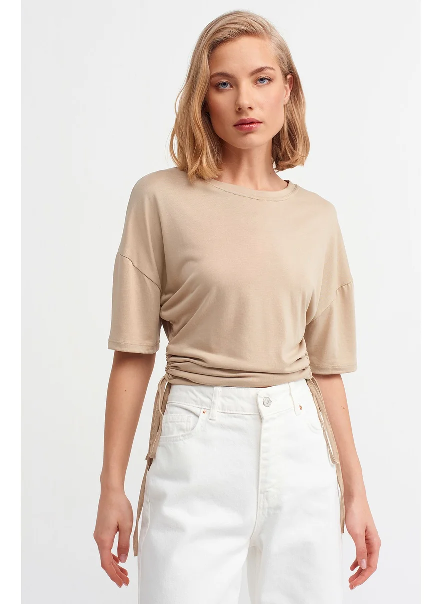 Dilvin 3790 T-shirt with side laces - Beige