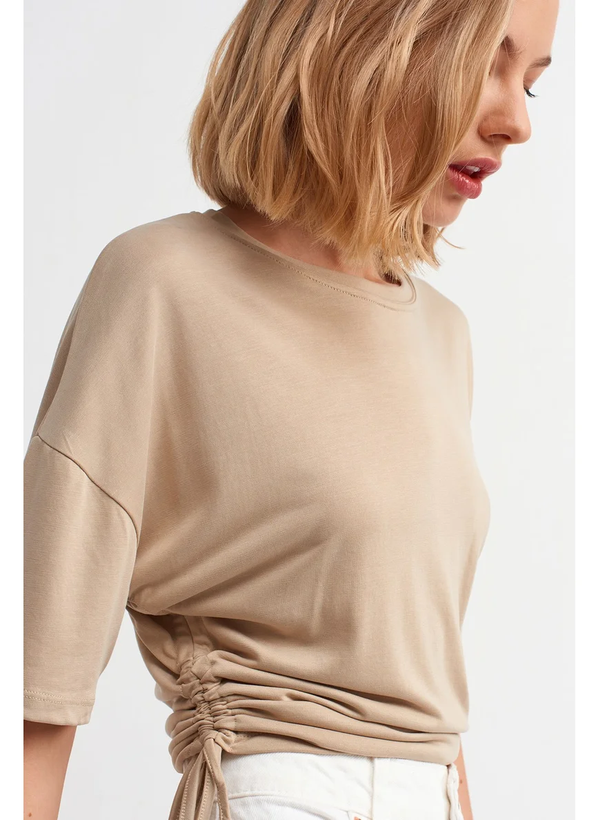 Dilvin 3790 T-shirt with side laces - Beige