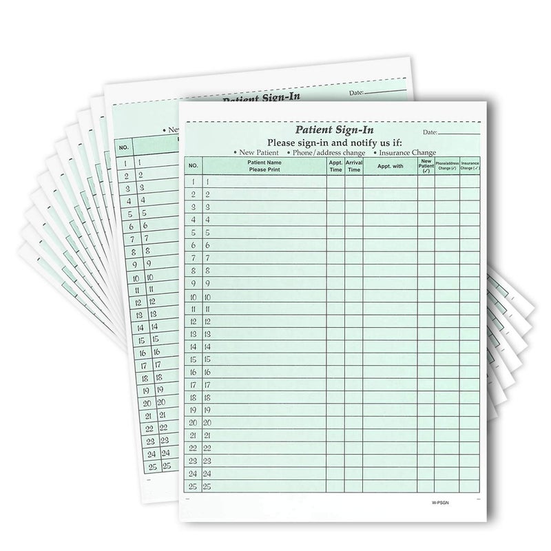 NextDayLabels - NCR Carbonless 3 Part Patient Sign in Forms, HIPAA Approved and Compliant for Confidentiality in All Medical Offices. (Green)