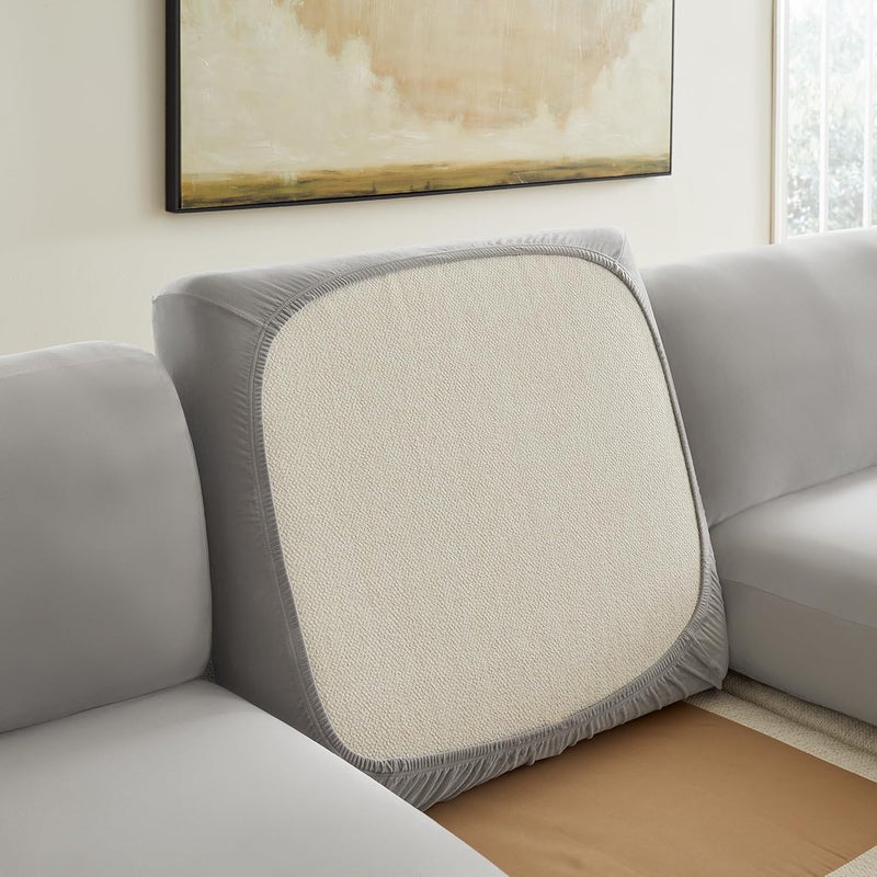 Surefit Hampstead Stretch Velvet Sectional Slipcovers, Extra Long Cushion Covers for Chaise Loungers and Reclining Seats, Snug Fit, Machine Washable, Single Light Gray Cushion Cover - Image 2