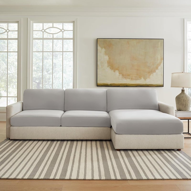 Surefit Hampstead Stretch Velvet Sectional Slipcovers, Extra Long Cushion Covers for Chaise Loungers and Reclining Seats, Snug Fit, Machine Washable, Single Light Gray Cushion Cover - Image 5