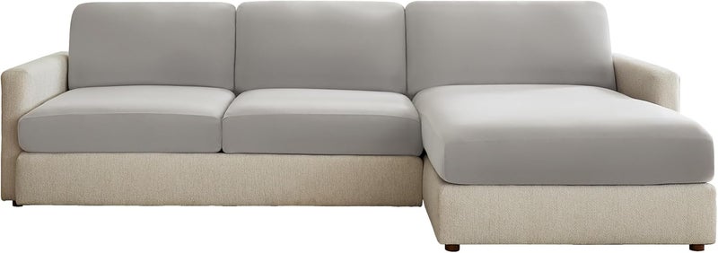 Surefit Hampstead Stretch Velvet Sectional Slipcovers, Extra Long Cushion Covers for Chaise Loungers and Reclining Seats, Snug Fit, Machine Washable, Single Light Gray Cushion Cover - Image 3