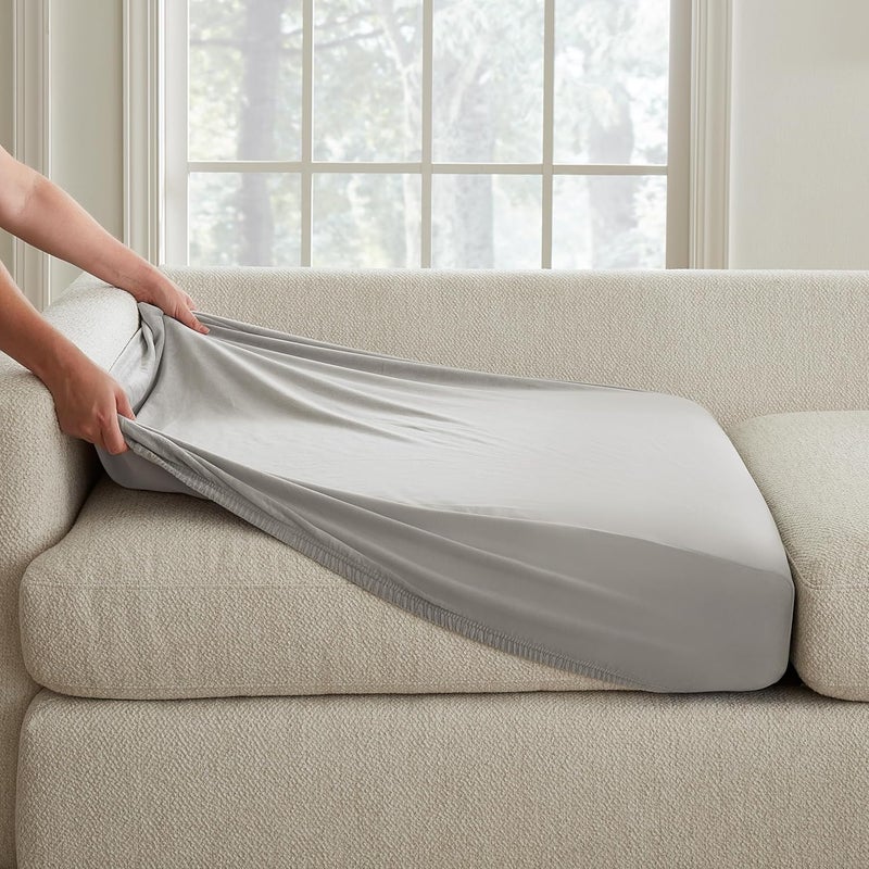 Surefit Hampstead Stretch Velvet Sectional Slipcovers, Extra Long Cushion Covers for Chaise Loungers and Reclining Seats, Snug Fit, Machine Washable, Single Light Gray Cushion Cover - Image 1