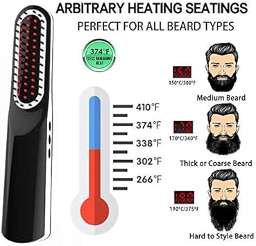 VIKICON مستقيم لحية للرجال مشط مستقيم للحية مع بطارية صغيرة الحجم إيقاف تلقائي مضاد للحروق للسفر المنزل المواعدة الاجتماعات التخييم إلخ - Image 4