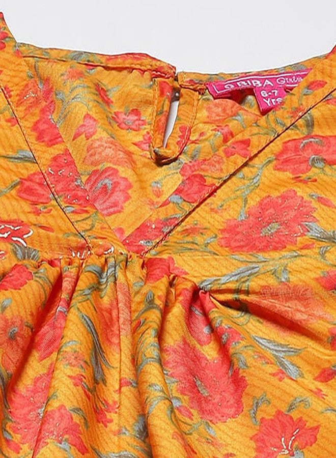 BIBA Girls Polyester Straight Printed Suit Set (KW4847EAW22OCH_Brown - Image 3