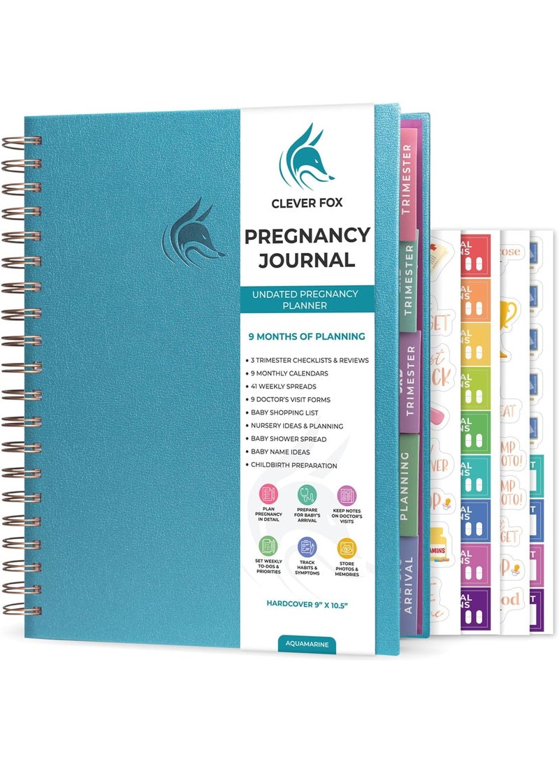 Clever Fox Clever Fox Pregnancy Journal & Memory Book - Pregnancy Planner & Notebook for Expecting Moms – Baby Keepsake, First Time Moms Gift (Aquamarine, 9" x 10.5") - Image 1
