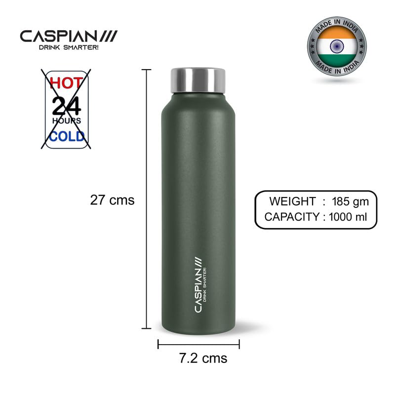 CASPIAN /// Astra ISI Certified Stainless Steel Water Bottle 1ltr. (M Green, 1 Litre, Set of 3) |Leak Proof Thunder for Fridge Home Office Travel School Kids Boys Girls Adults Sports Gym Yoga|BPA Free - Image 3