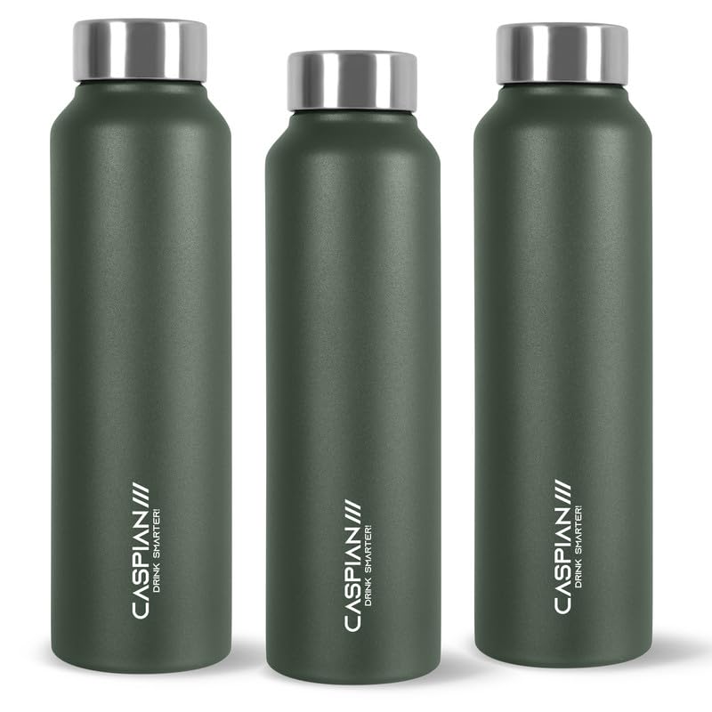 CASPIAN /// Astra ISI Certified Stainless Steel Water Bottle 1ltr. (M Green, 1 Litre, Set of 3) |Leak Proof Thunder for Fridge Home Office Travel School Kids Boys Girls Adults Sports Gym Yoga|BPA Free - Image 1